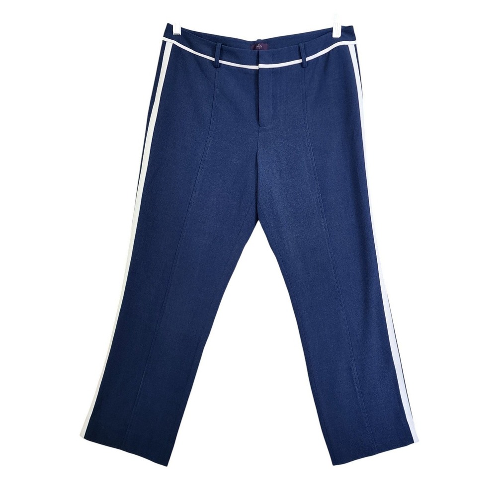 NYDJ Womens Side Stripe Ankle Pants Size 12 Navy Blue White Straight Leg Trouser